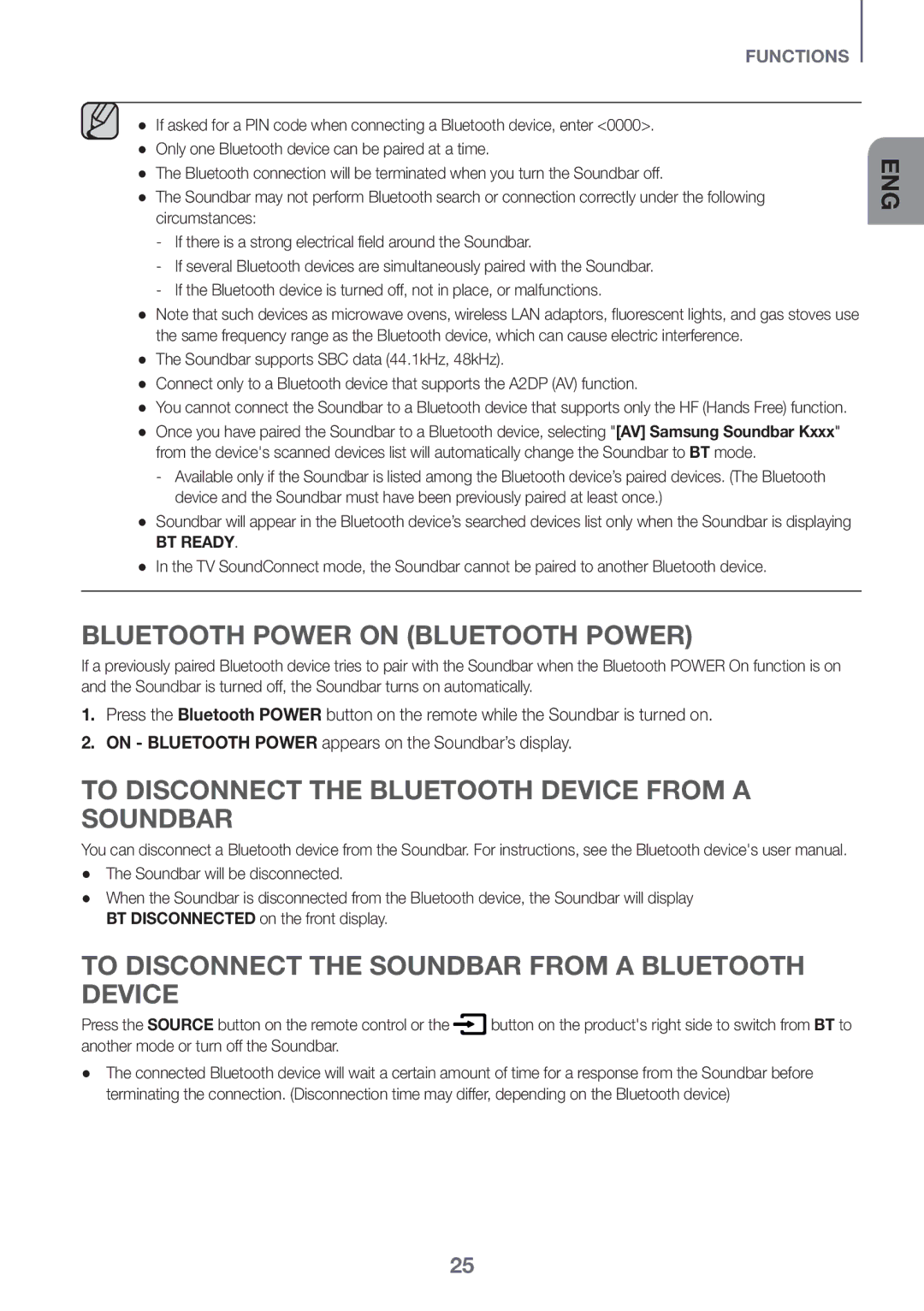 Samsung HW-K650/EN, HW-K651/EN manual Bluetooth Power On Bluetooth Power, To disconnect the Bluetooth device from a Soundbar 