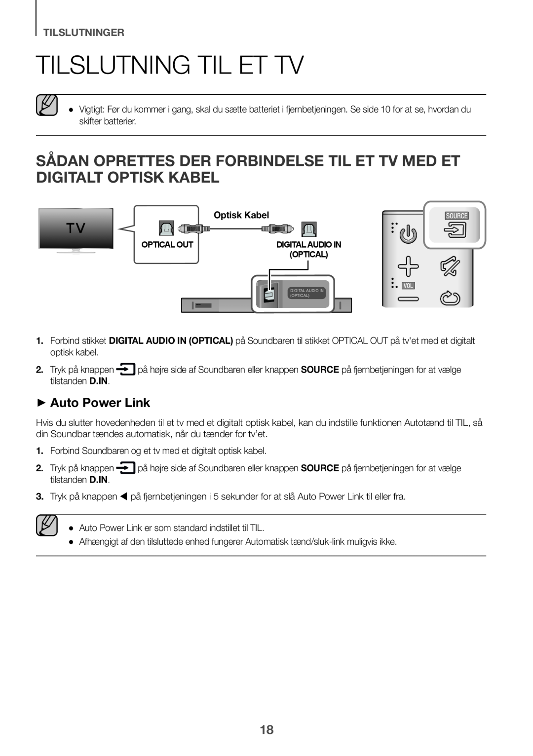 Samsung HW-K661/XE manual Tilslutning til et tv, Sådan oprettes der forbindelse til et tv med et digitalt optisk kabel 