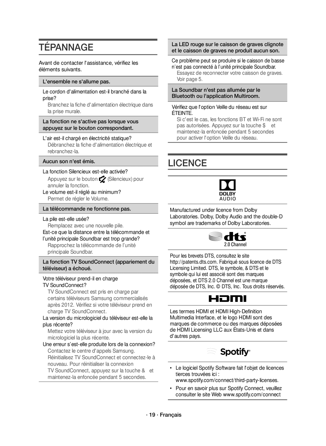 Samsung HW-K650/ZF, HW-K651/ZF manual Tépannage, Éteinte 