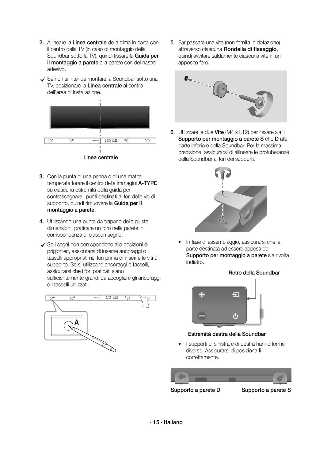 Samsung HW-K650/ZF Linea centrale, Estremità destra della Soundbar, Diverse. Assicurarsi di posizionarli, Correttamente 