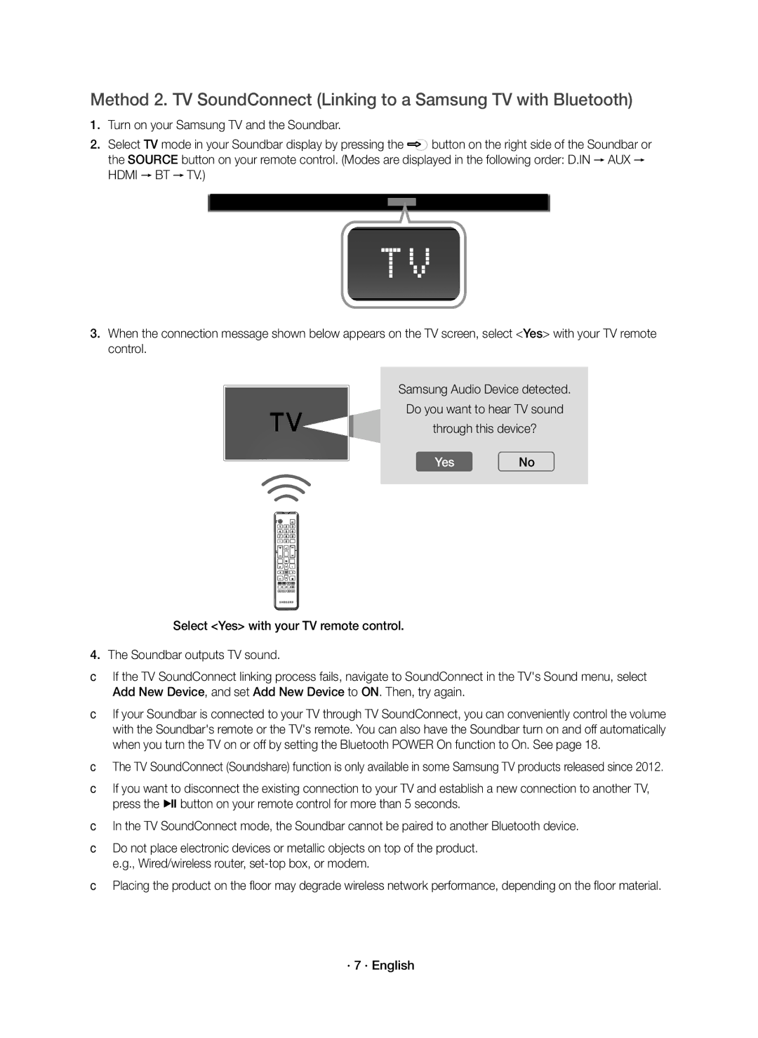 Samsung HW-K650/ZF, HW-K651/ZF manual YesNo, · 7 · English 