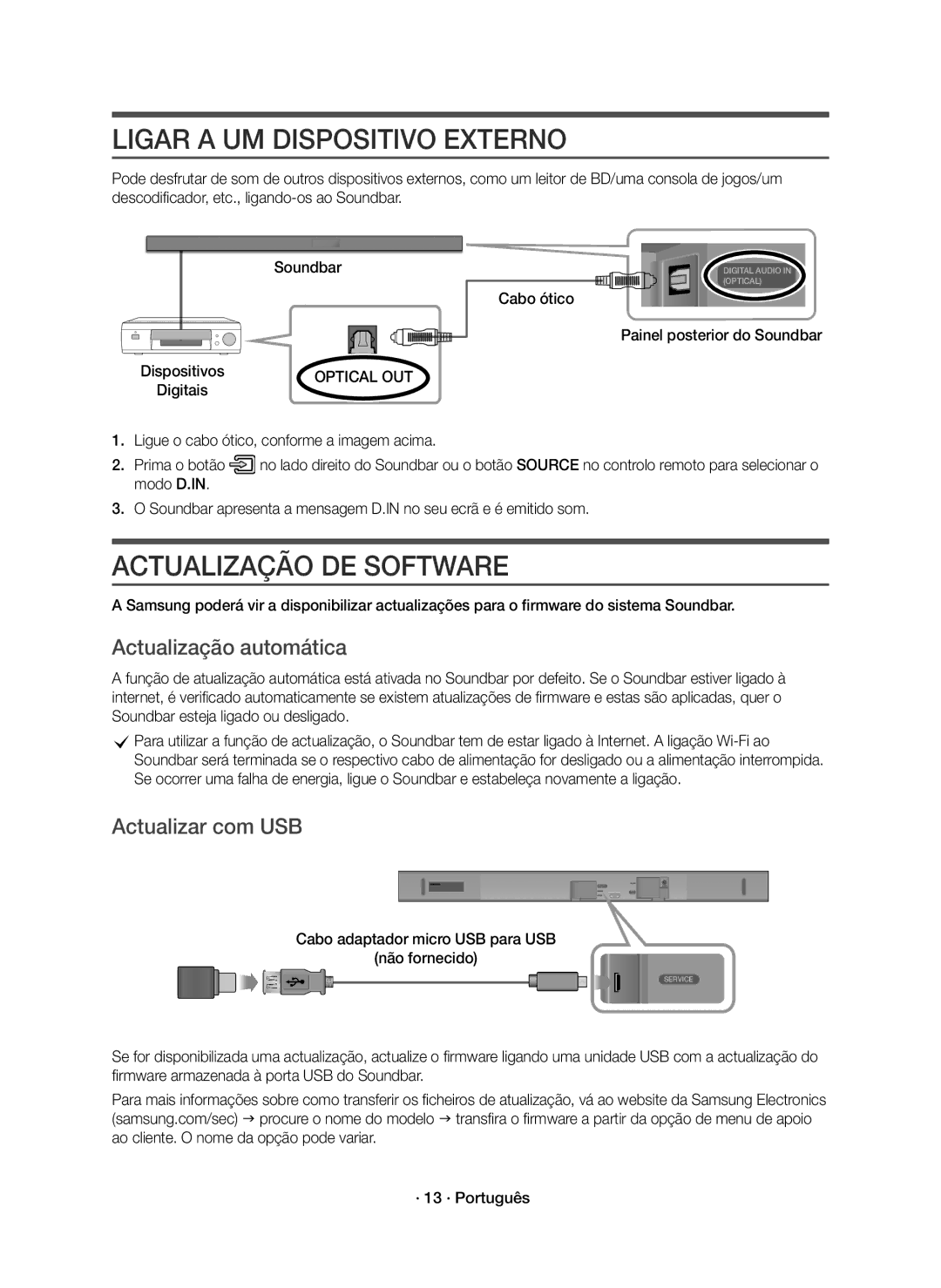 Samsung HW-K650/ZF Ligar a UM Dispositivo Externo, Actualização DE Software, Actualização automática, Actualizar com USB 