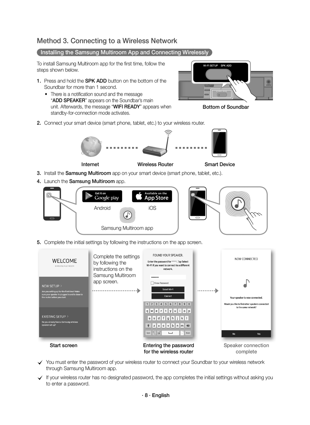 Samsung HW-K651/ZF, HW-K650/ZF manual Method 3. Connecting to a Wireless Network, Start screen 