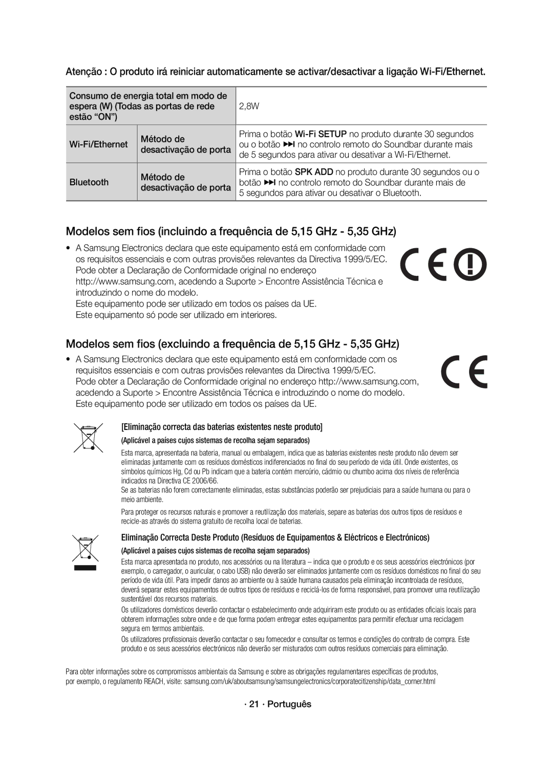 Samsung HW-K650/ZF, HW-K651/ZF manual Ou o botão $ no controlo remoto do Soundbar durante mais, · 21 · Português 