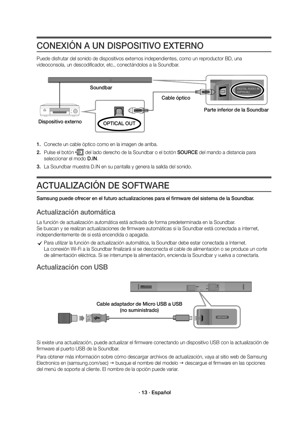 Samsung HW-K650/ZF, HW-K651/ZF manual Conexión a UN Dispositivo Externo, Actualización DE Software, Actualización automática 