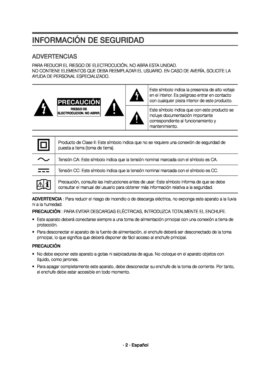Samsung HW-K651/ZF, HW-K650/ZF manual Información De Seguridad, Advertencias, Precaución 