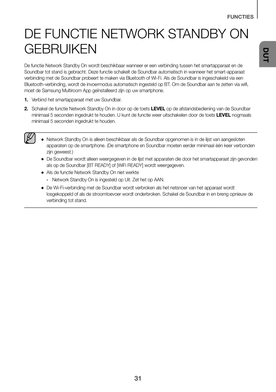 Samsung HW-K850/XN, HW-K850/EN manual De functie Network Standby On gebruiken 