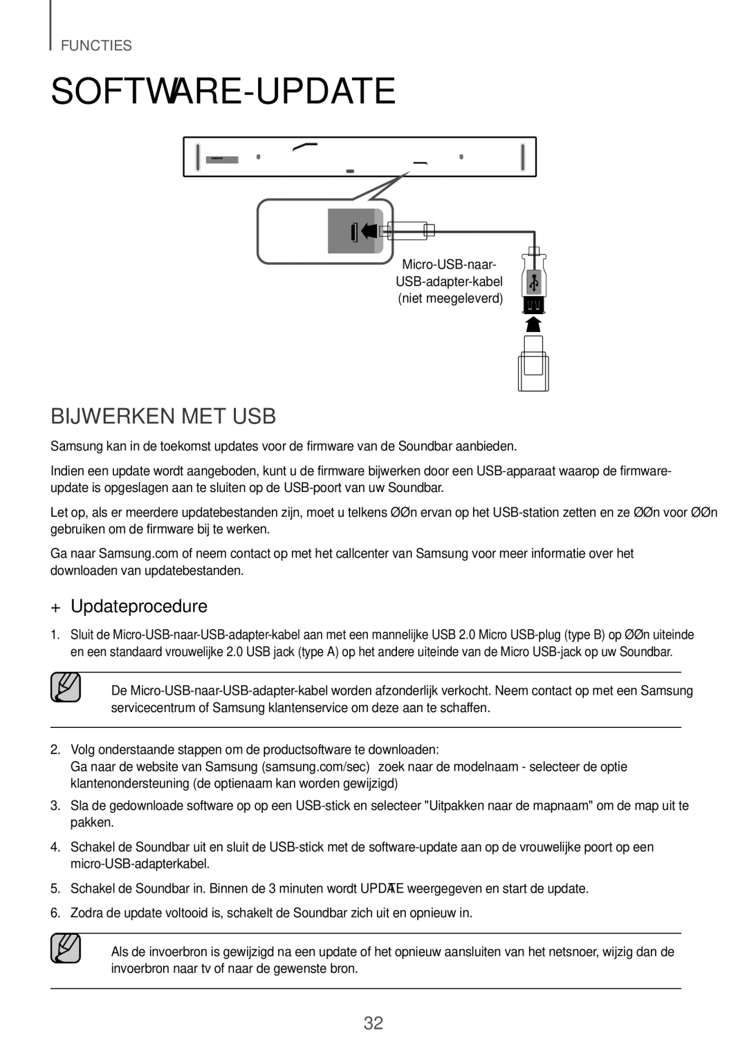 Samsung HW-K850/EN, HW-K850/XN manual Software-update, Bijwerken met USB, ++Updateprocedure 