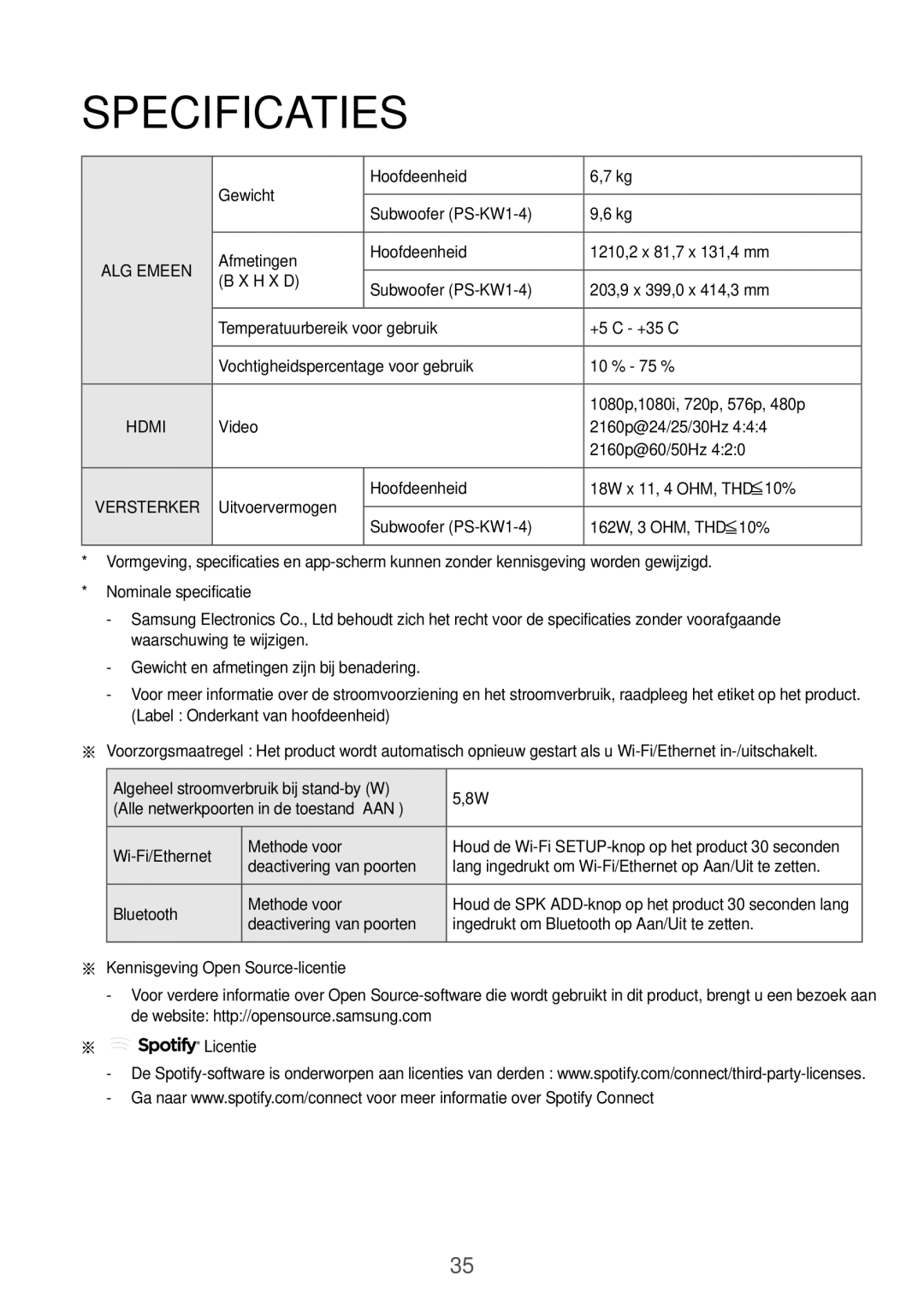 Samsung HW-K850/XN, HW-K850/EN manual Specificaties 