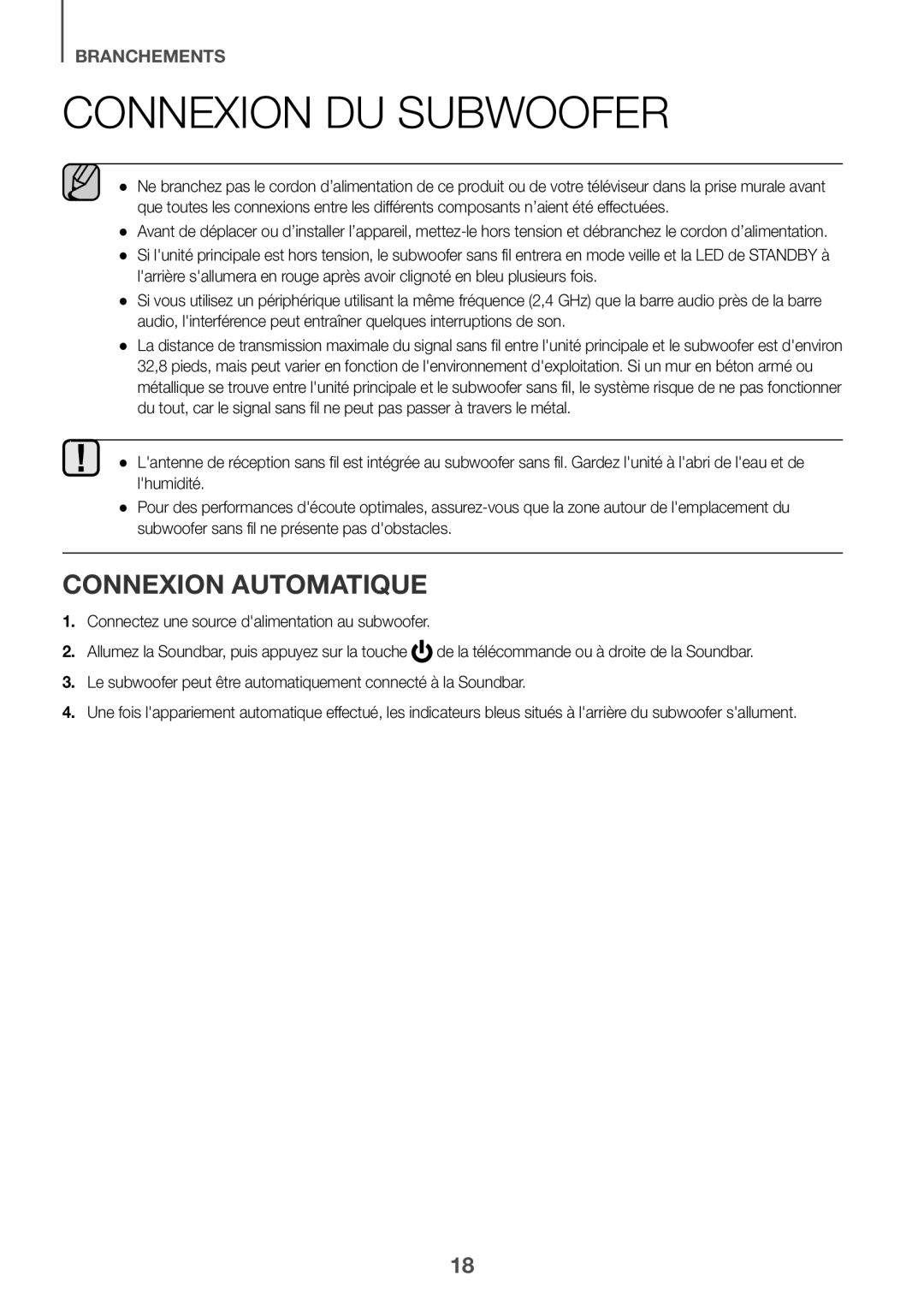 Samsung HW-K850/XN, HW-K850/EN manual Connexion du subwoofer, Connexion automatique 