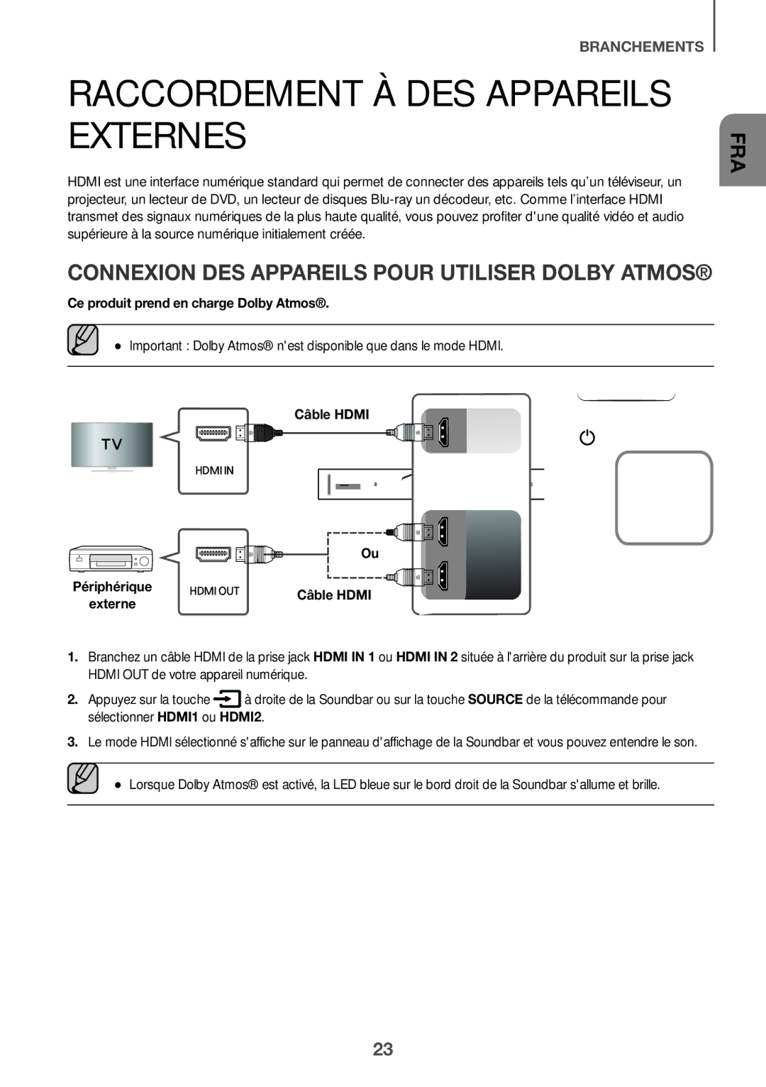 Samsung HW-K850/EN, HW-K850/XN Raccordement à des appareils externes, Connexion des appareils pour utiliser Dolby Atmos 