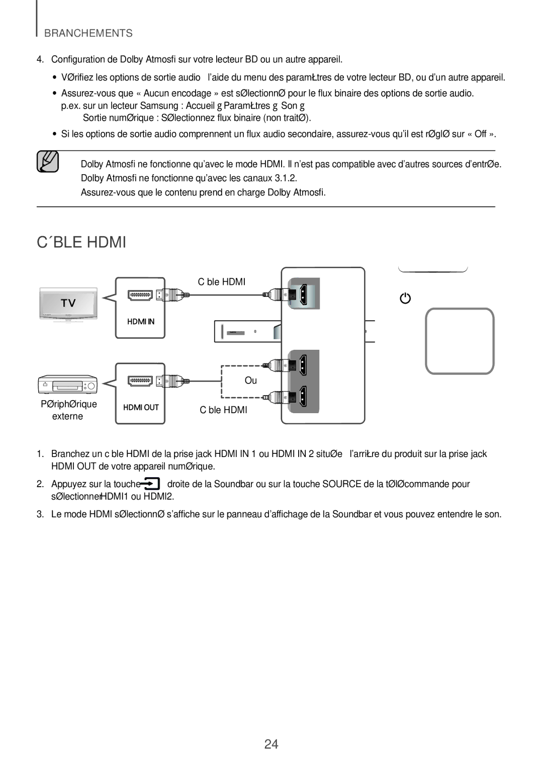 Samsung HW-K850/XN, HW-K850/EN manual Câble Hdmi 