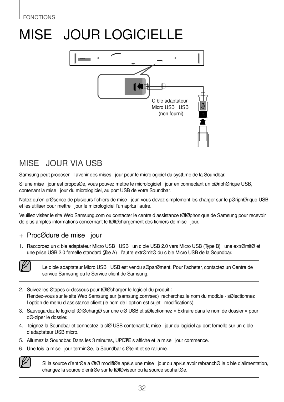 Samsung HW-K850/XN, HW-K850/EN manual Mise à jour logicielle, Mise à jour via USB, ++Procédure de mise à jour 