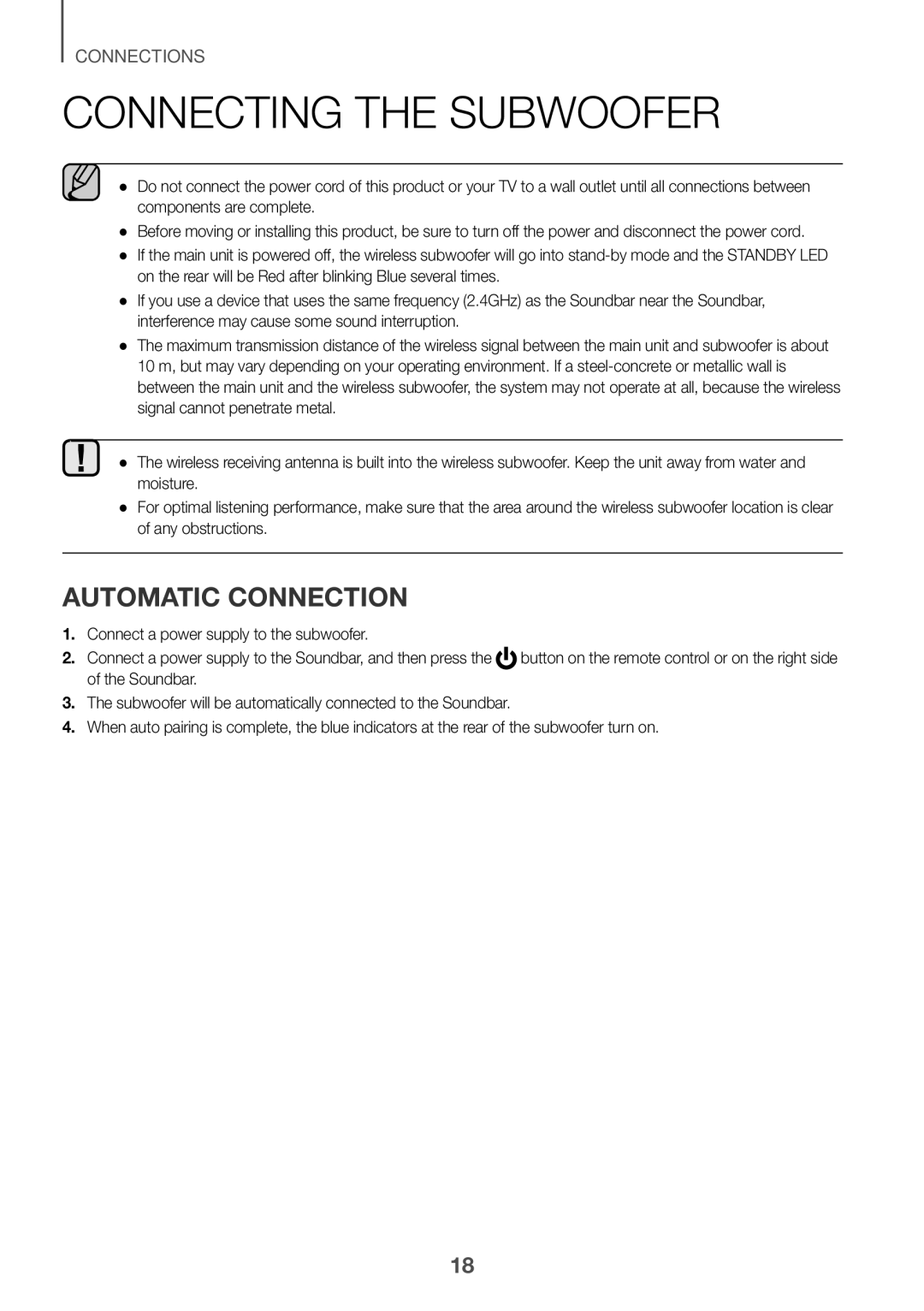 Samsung HW-K850/EN, HW-K850/XN manual Connecting the Subwoofer, Automatic Connection 