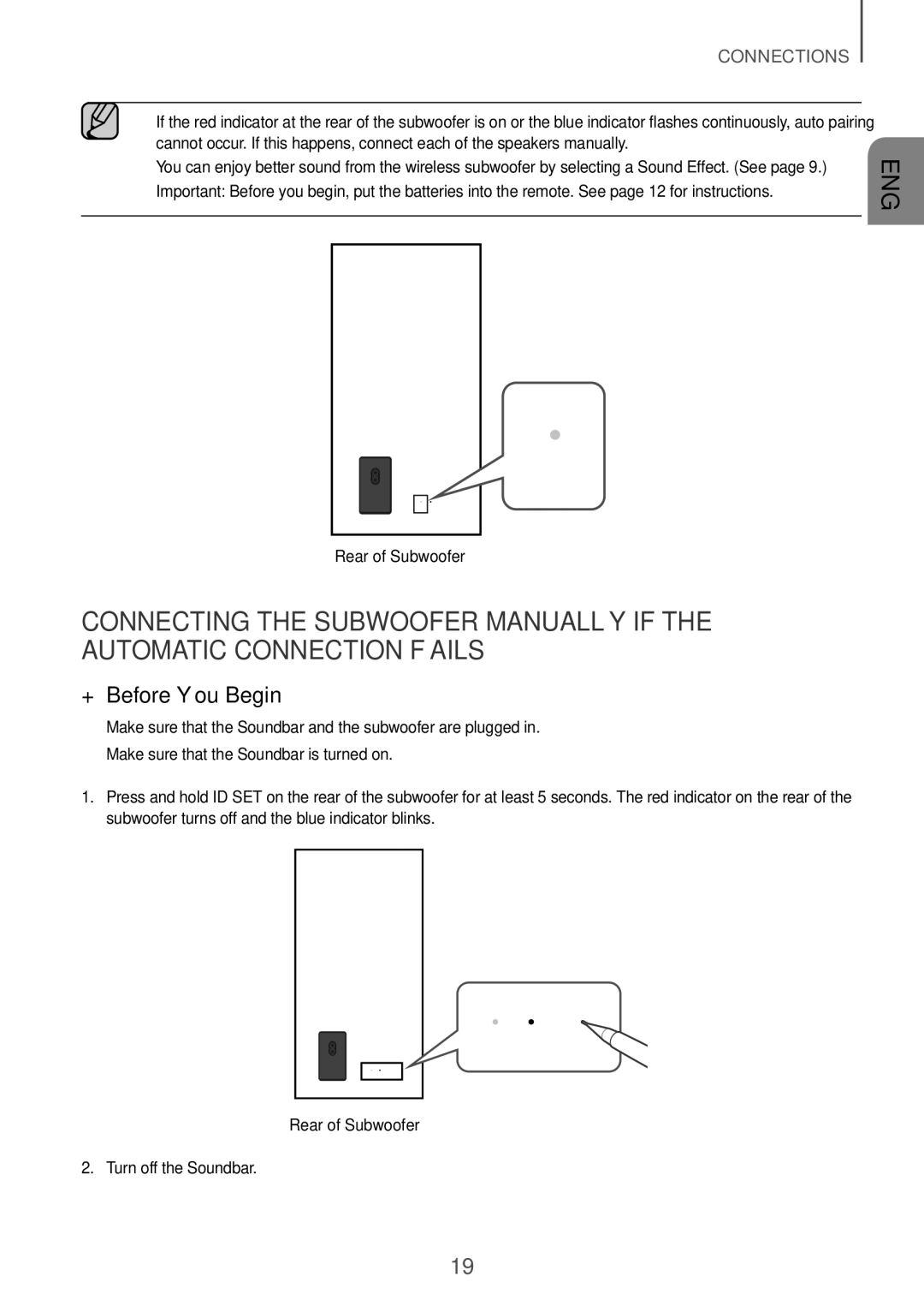 Samsung HW-K850/XN, HW-K850/EN manual ++Before You Begin, Rear of Subwoofer, Turn off the Soundbar 