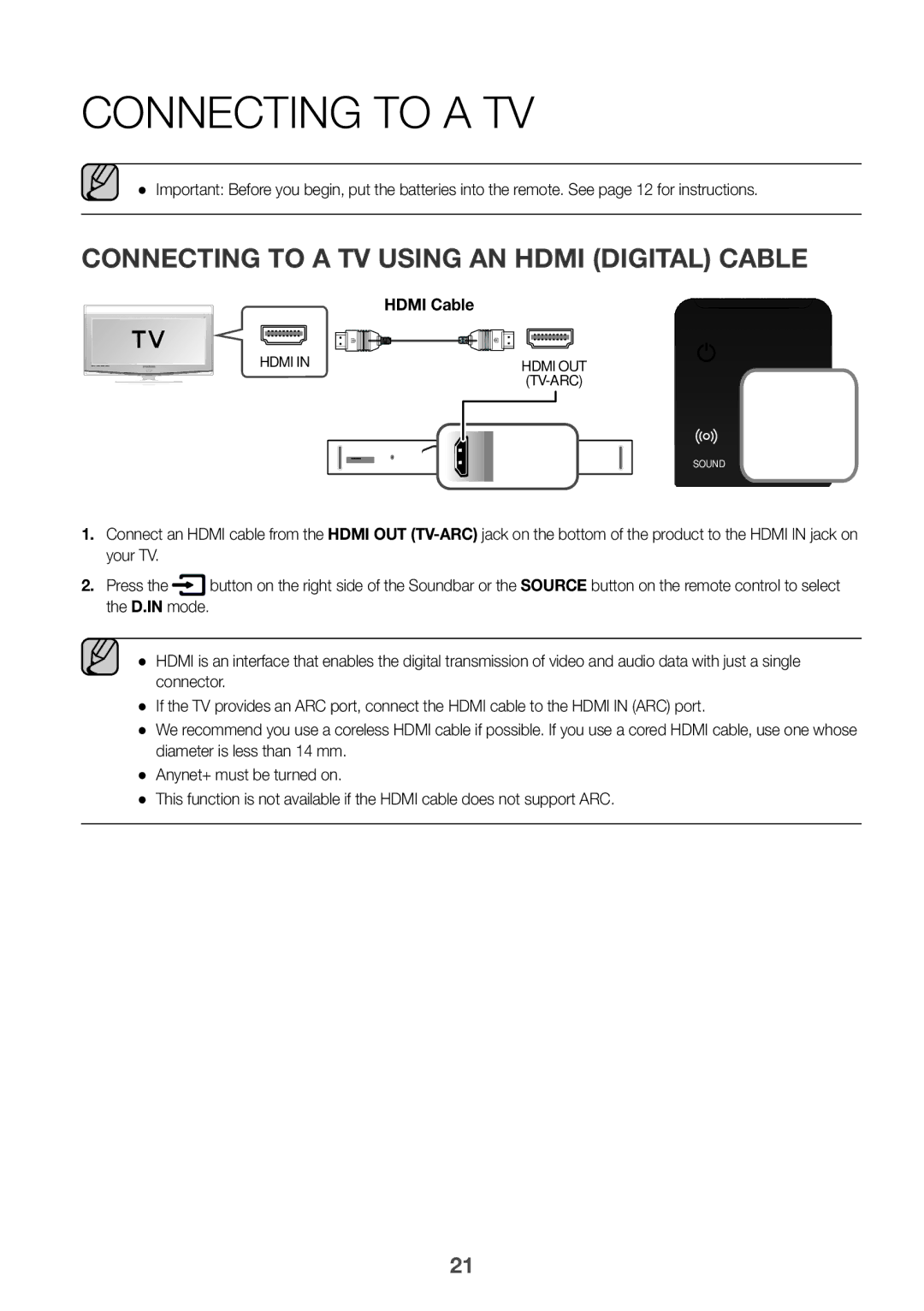 Samsung HW-K850/XN, HW-K850/EN manual Connecting to a TV Using an Hdmi Digital Cable, Hdmi Cable 