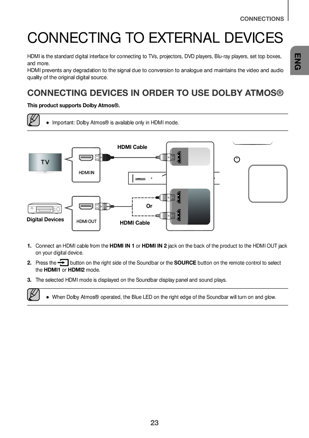 Samsung HW-K850/XN manual Connecting to External Devices, Connecting Devices in Order to Use Dolby Atmos, Digital Devices 