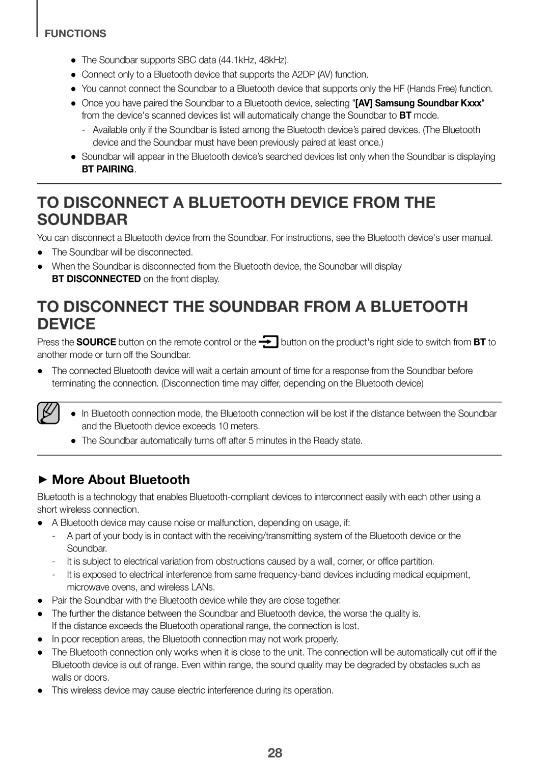 Samsung HW-K850/EN To disconnect a Bluetooth device from the Soundbar, To disconnect the Soundbar from a Bluetooth device 