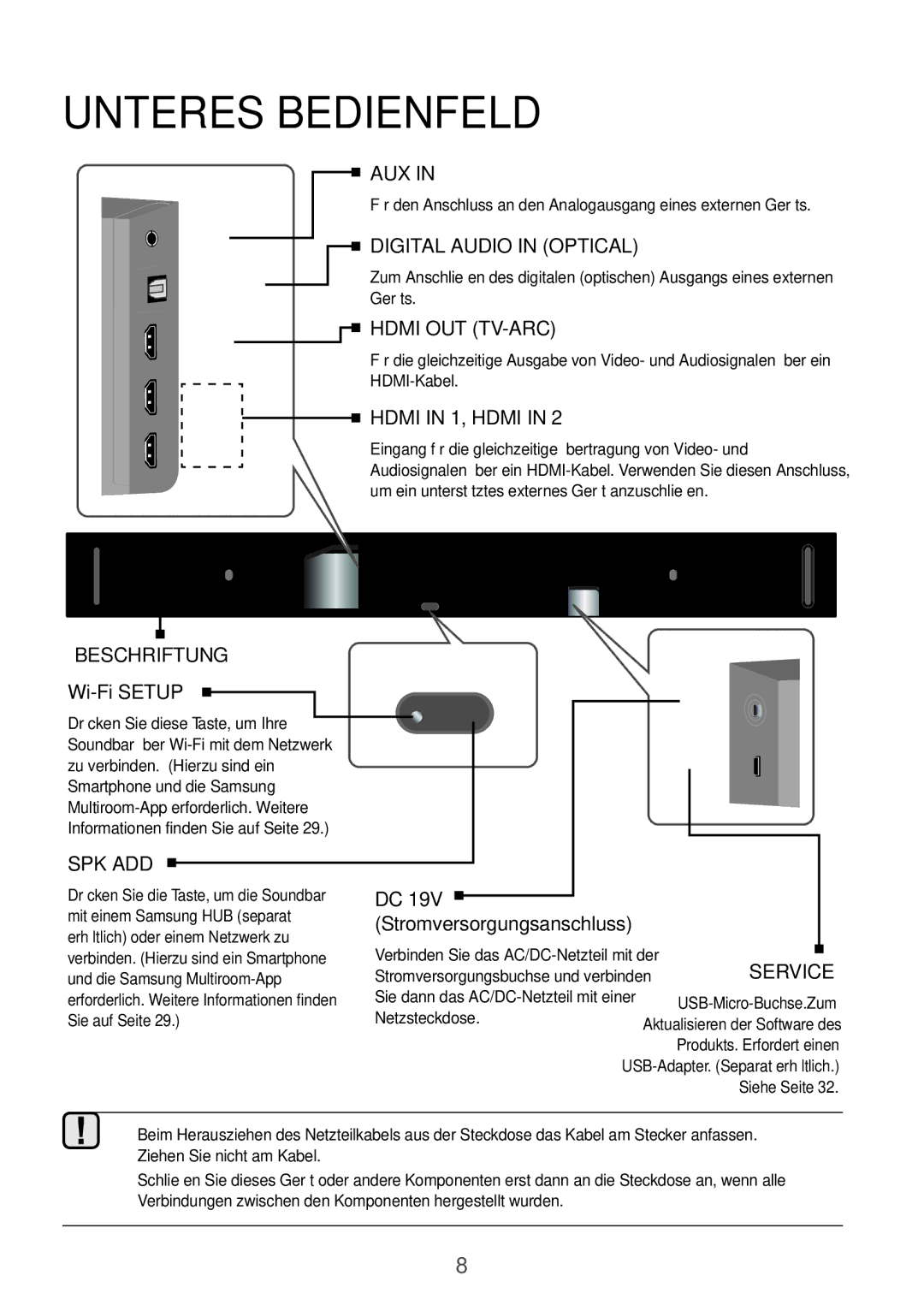 Samsung HW-K850/XN, HW-K850/EN manual Unteres bedienfeld 