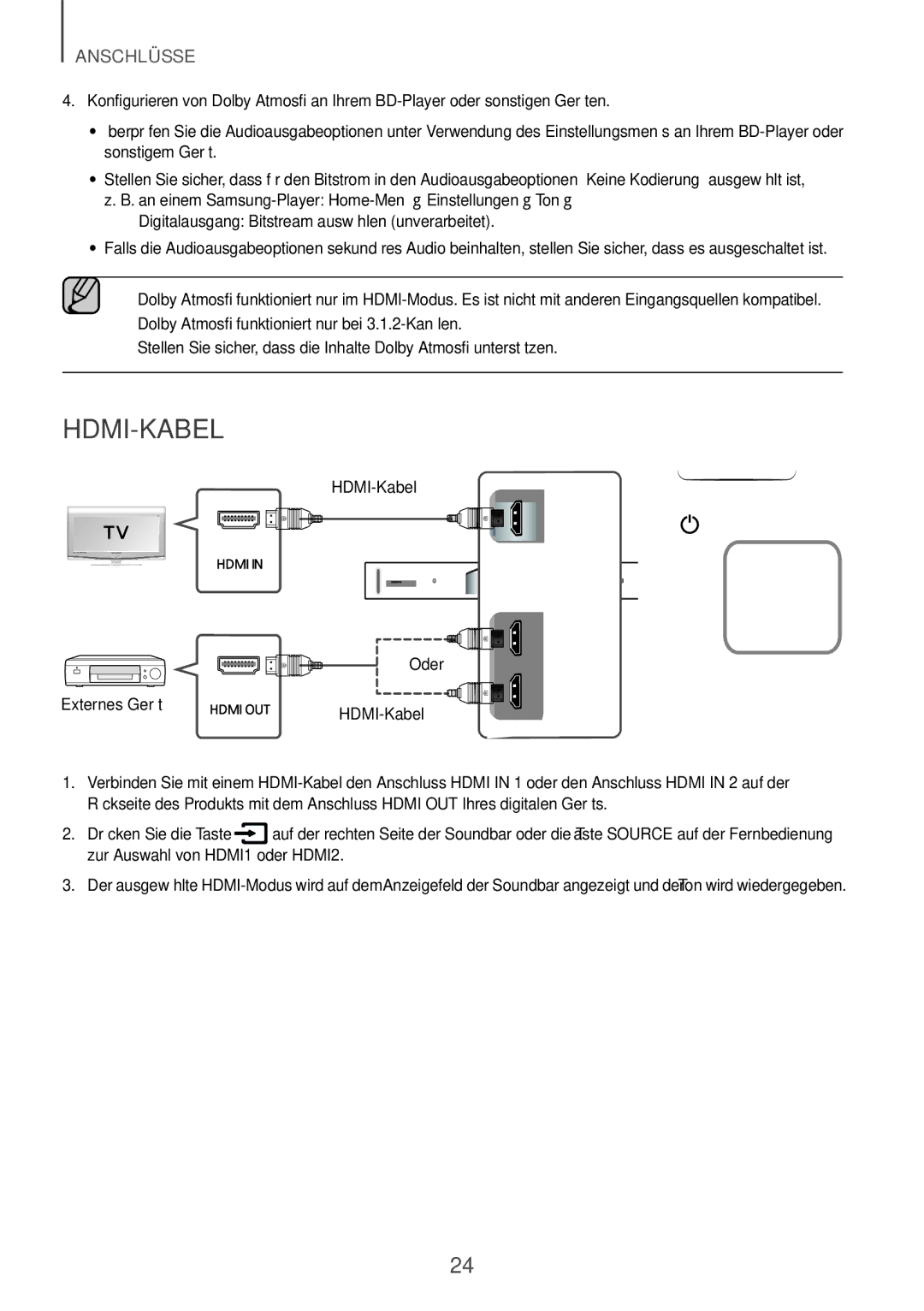 Samsung HW-K850/XN, HW-K850/EN manual HDMI-Kabel, Digitalausgang Bitstream auswählen unverarbeitet 