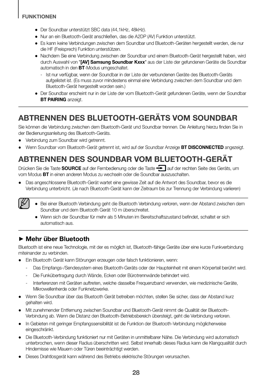 Samsung HW-K850/XN, HW-K850/EN Abtrennen des Bluetooth-Geräts vom Soundbar, Abtrennen des Soundbar vom Bluetooth-Gerät 