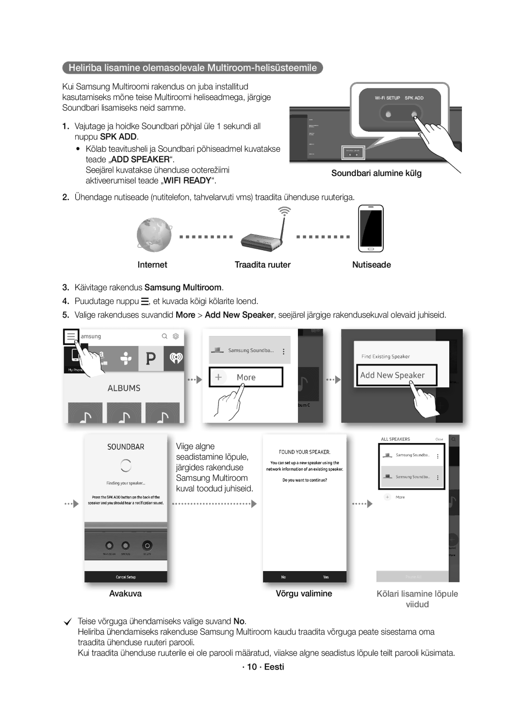 Samsung HW-K850/EN manual Heliriba lisamine olemasolevale Multiroom-helisüsteemile, Avakuva Võrgu valimine 