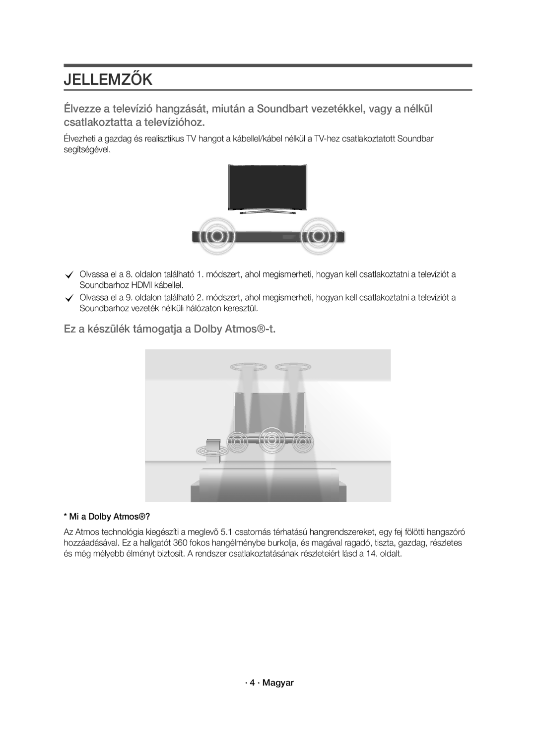 Samsung HW-K850/EN manual Jellemzők, Mi a Dolby Atmos?, · 4 · Magyar 