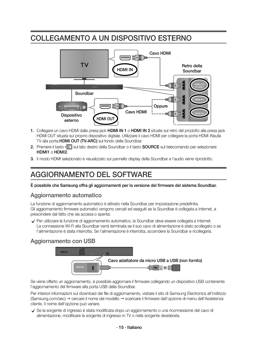 Samsung HW-K850/EN manual Collegamento a UN Dispositivo Esterno, Aggiornamento DEL Software, Aggiornamento automatico 