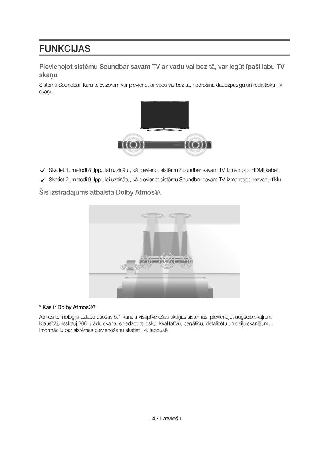 Samsung HW-K850/EN manual Funkcijas, Šis izstrādājums atbalsta Dolby Atmos 