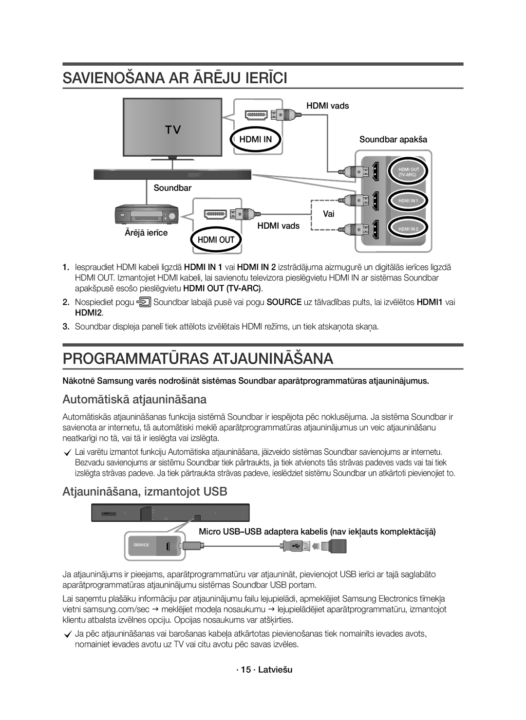 Samsung HW-K850/EN manual Savienošana AR Ārēju Ierīci, Programmatūras Atjaunināšana, Automātiskā atjaunināšana 