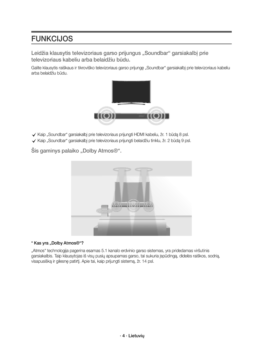 Samsung HW-K850/EN manual Funkcijos, Šis gaminys palaiko „Dolby Atmos 