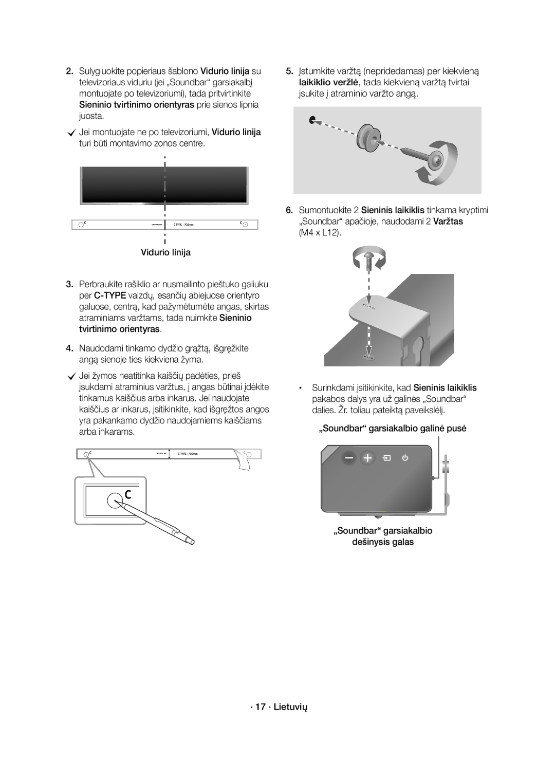 Samsung HW-K850/EN manual Vidurio linija, M4 x L12, „Soundbar garsiakalbio Dešinysis galas · 17 · Lietuvių 