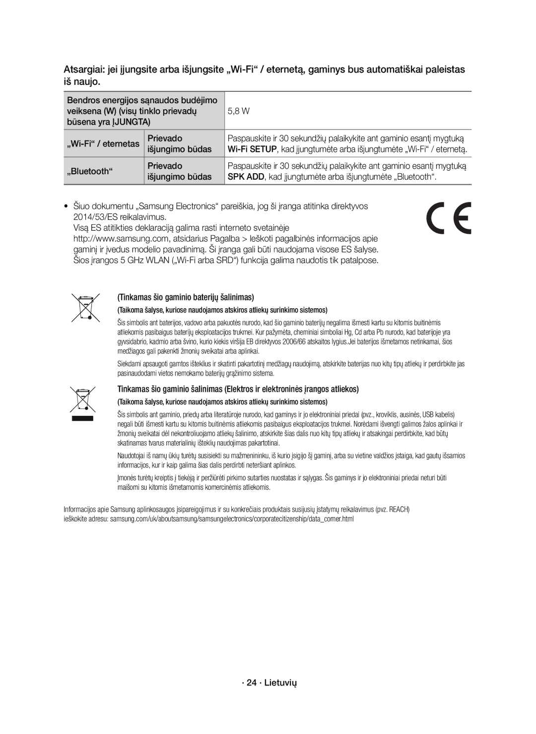 Samsung HW-K850/EN manual Išjungimo būdas, „Bluetooth Prievado, · 24 · Lietuvių 