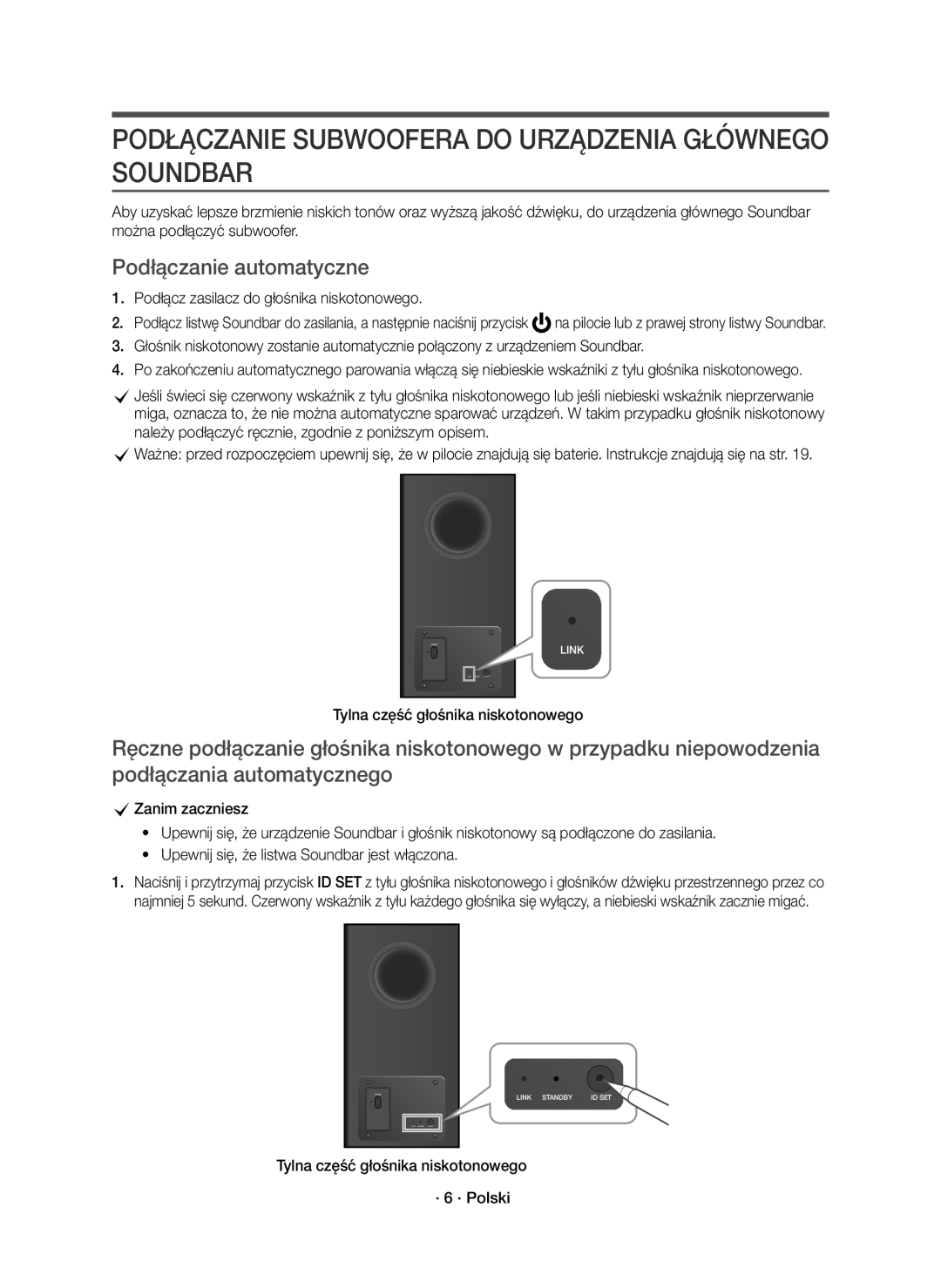 Samsung HW-K850/EN manual Podłączanie Subwoofera do Urządzenia Głównego Soundbar, Podłączanie automatyczne 