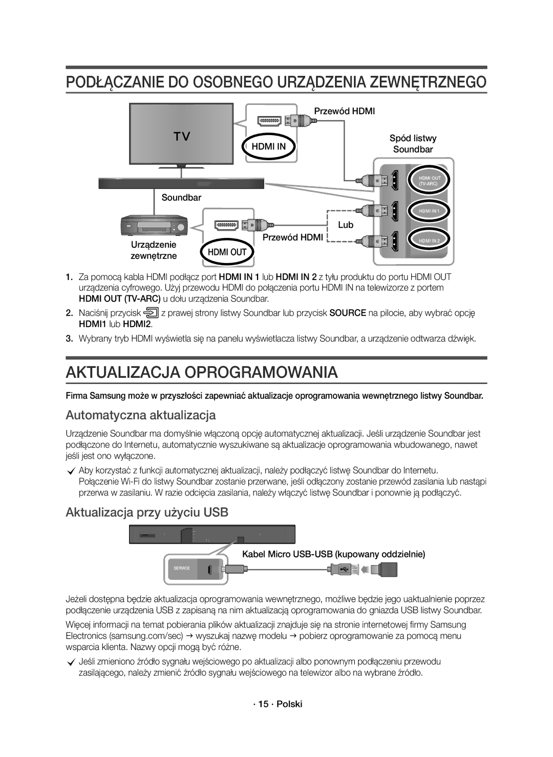 Samsung HW-K850/EN manual Aktualizacja Oprogramowania, Automatyczna aktualizacja, Aktualizacja przy użyciu USB 