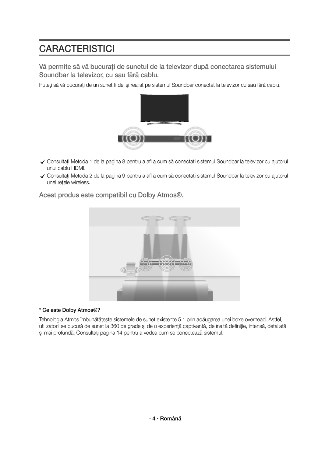 Samsung HW-K850/EN manual Caracteristici, Ce este Dolby Atmos?, · 4 · Română 