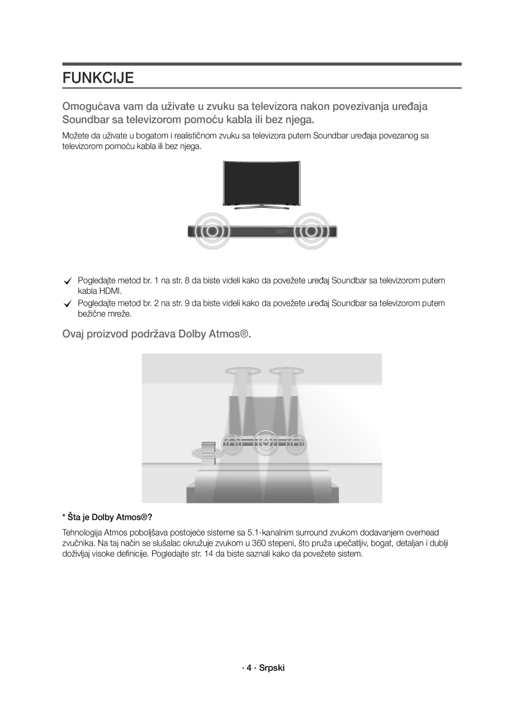 Samsung HW-K850/EN manual Funkcije, Šta je Dolby Atmos?, · 4 · Srpski 