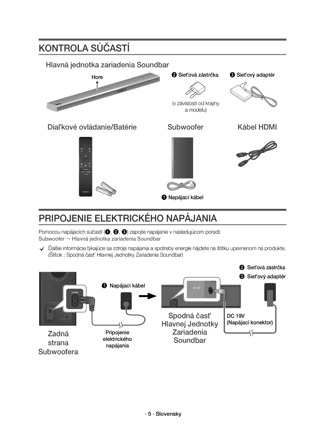 Samsung HW-K850/EN manual Kontrola Súčastí, Pripojenie Elektrického Napájania 