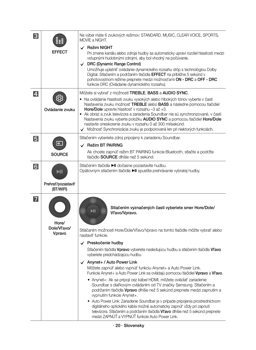 Samsung HW-K850/EN manual Movie a Night, Vstupnými hudobnými zdrojmi, aby bol vhodný na počúvanie, Ovládanie zvuku 