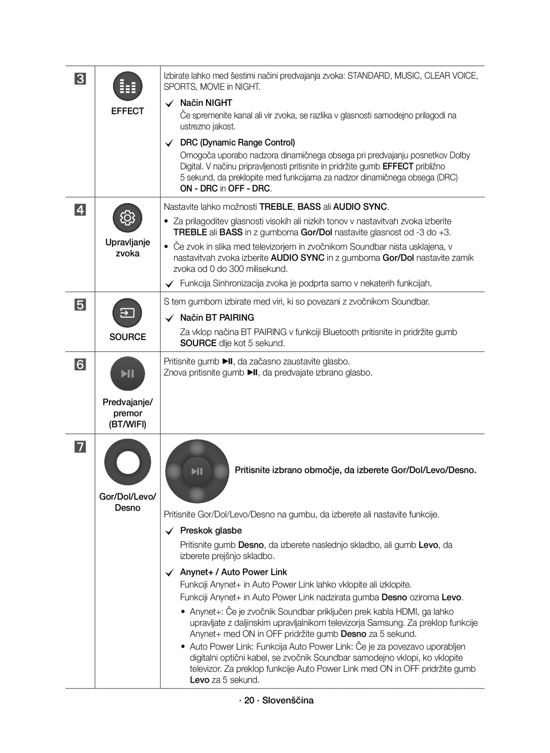 Samsung HW-K850/EN manual Ustrezno jakost, Zvoka od 0 do 300 milisekund, Način BT Pairing, Source dlje kot 5 sekund 