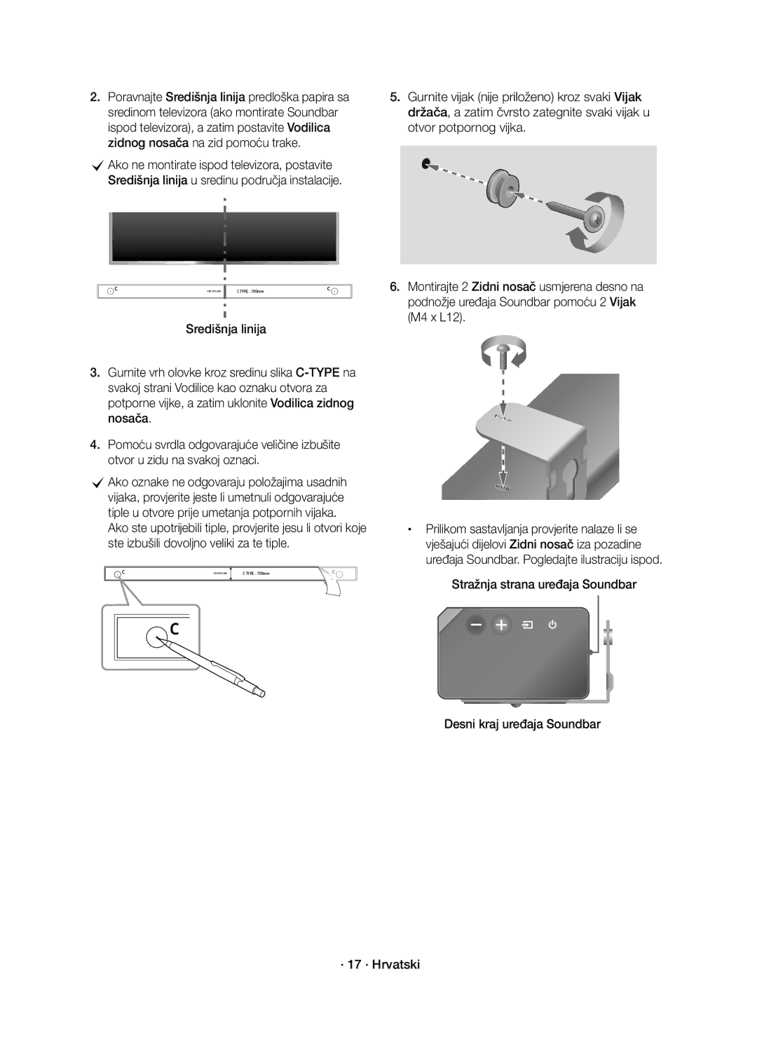 Samsung HW-K850/EN manual Vješajući dijelovi Zidni nosač iza pozadine 