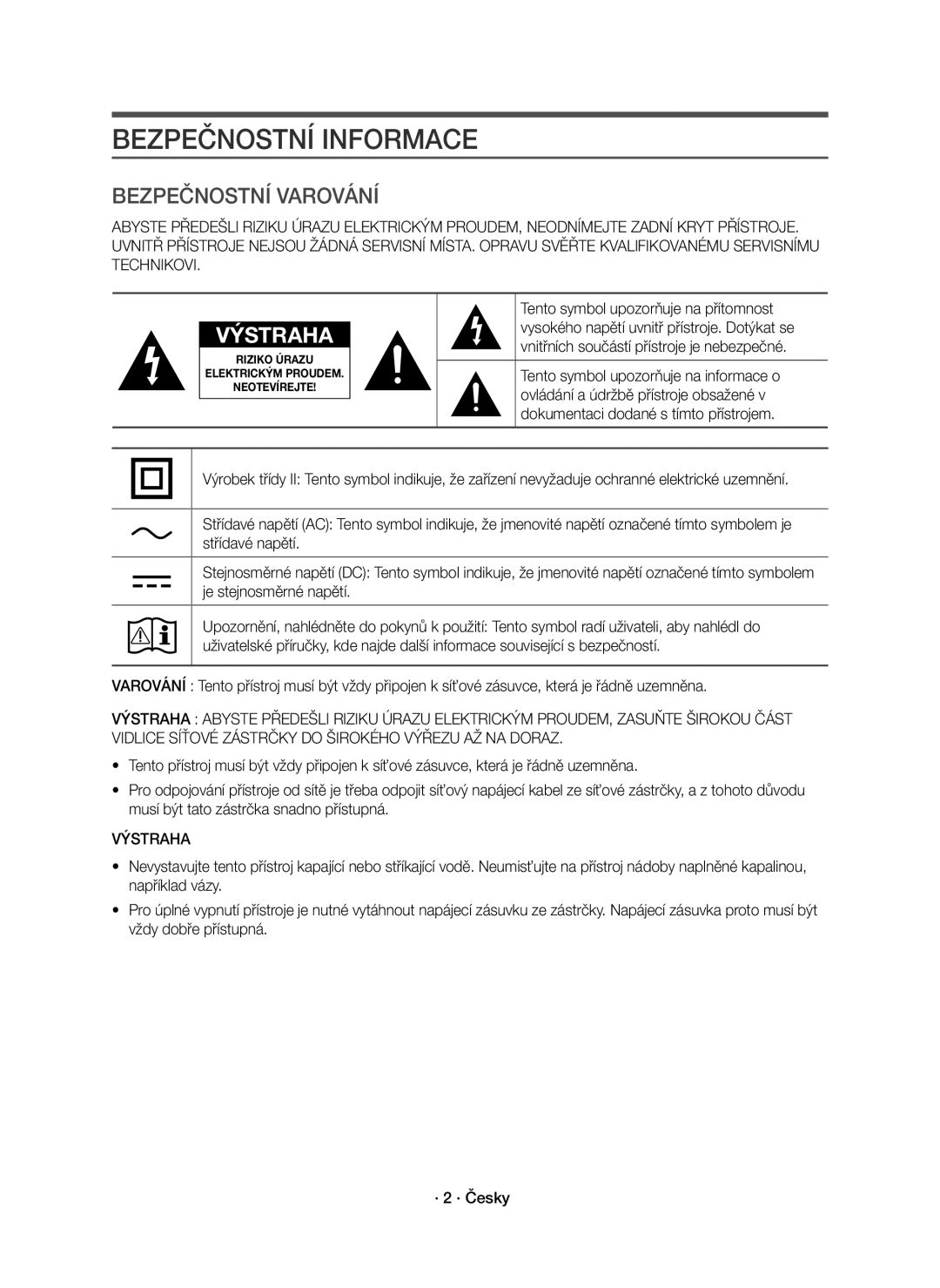 Samsung HW-K850/EN manual Bezpečnostní Informace, Střídavé napětí, Je stejnosměrné napětí, Výstraha 