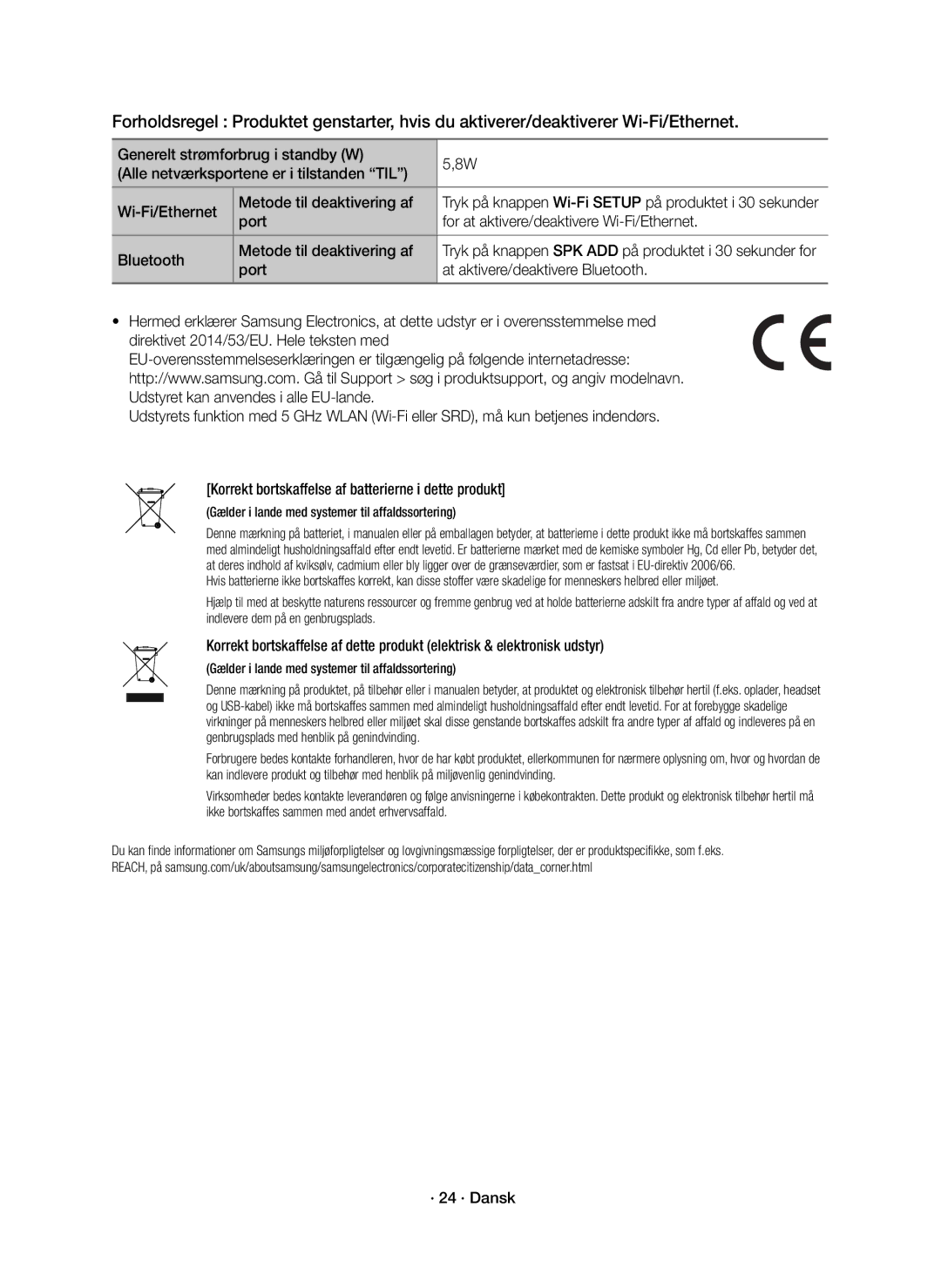 Samsung HW-K860/XE manual · 24 · Dansk, Gælder i lande med systemer til affaldssortering 