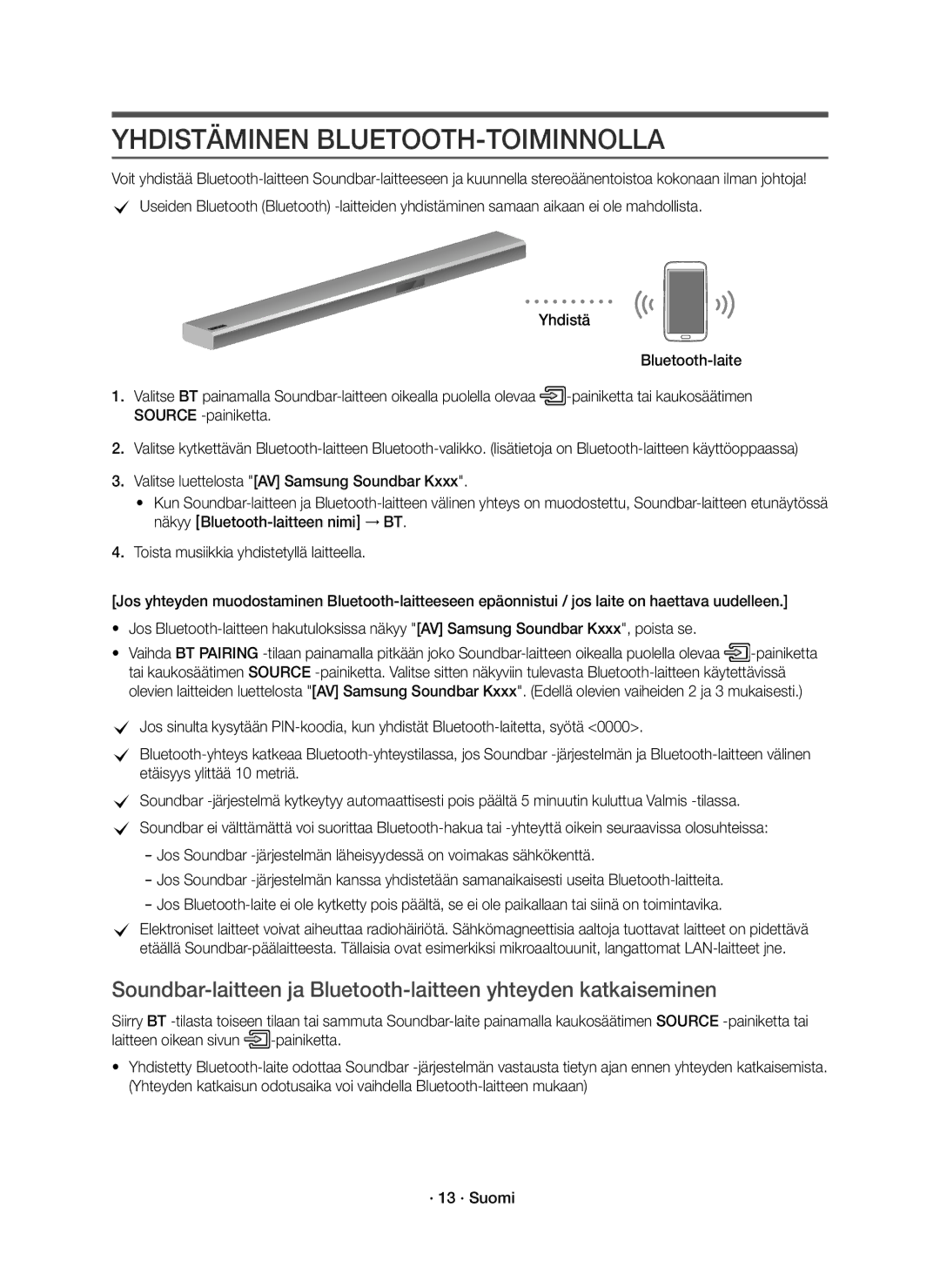 Samsung HW-K860/XE manual Yhdistäminen BLUETOOTH-TOIMINNOLLA 