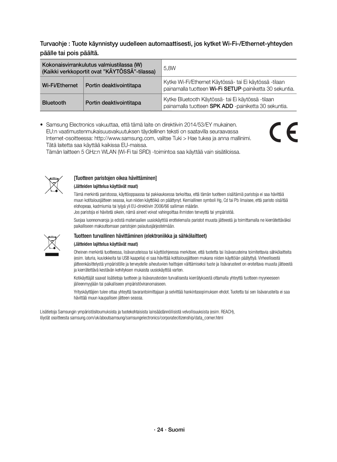 Samsung HW-K860/XE manual · 24 · Suomi, Jätteiden lajittelua käyttävät maat 