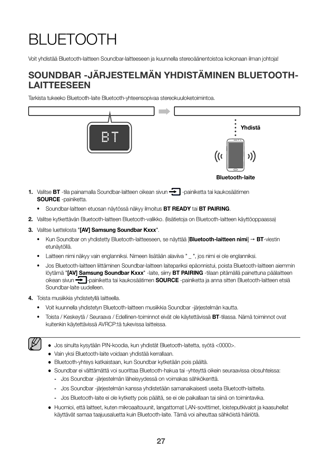 Samsung HW-K860/XE manual Soundbar -järjestelmän yhdistäminen Bluetooth- laitteeseen, Yhdistä 