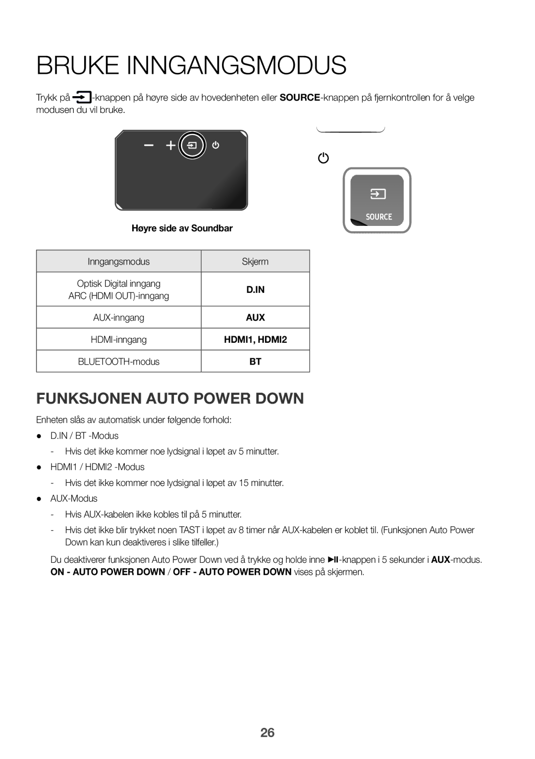 Samsung HW-K860/XE manual Bruke Inngangsmodus, Inngangsmodus Skjerm 