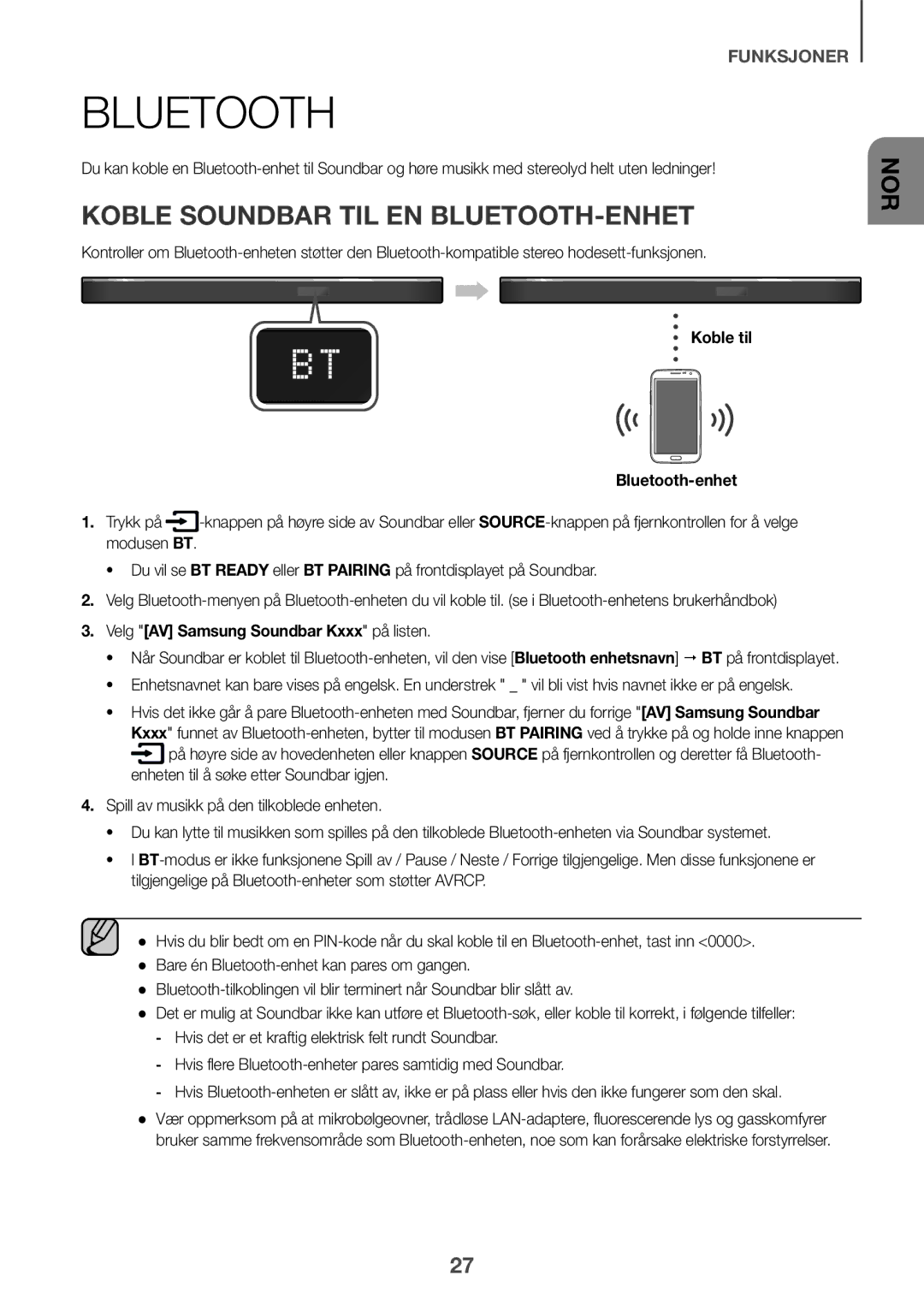 Samsung HW-K860/XE manual Koble Soundbar til en Bluetooth-enhet, Koble til Bluetooth-enhet 