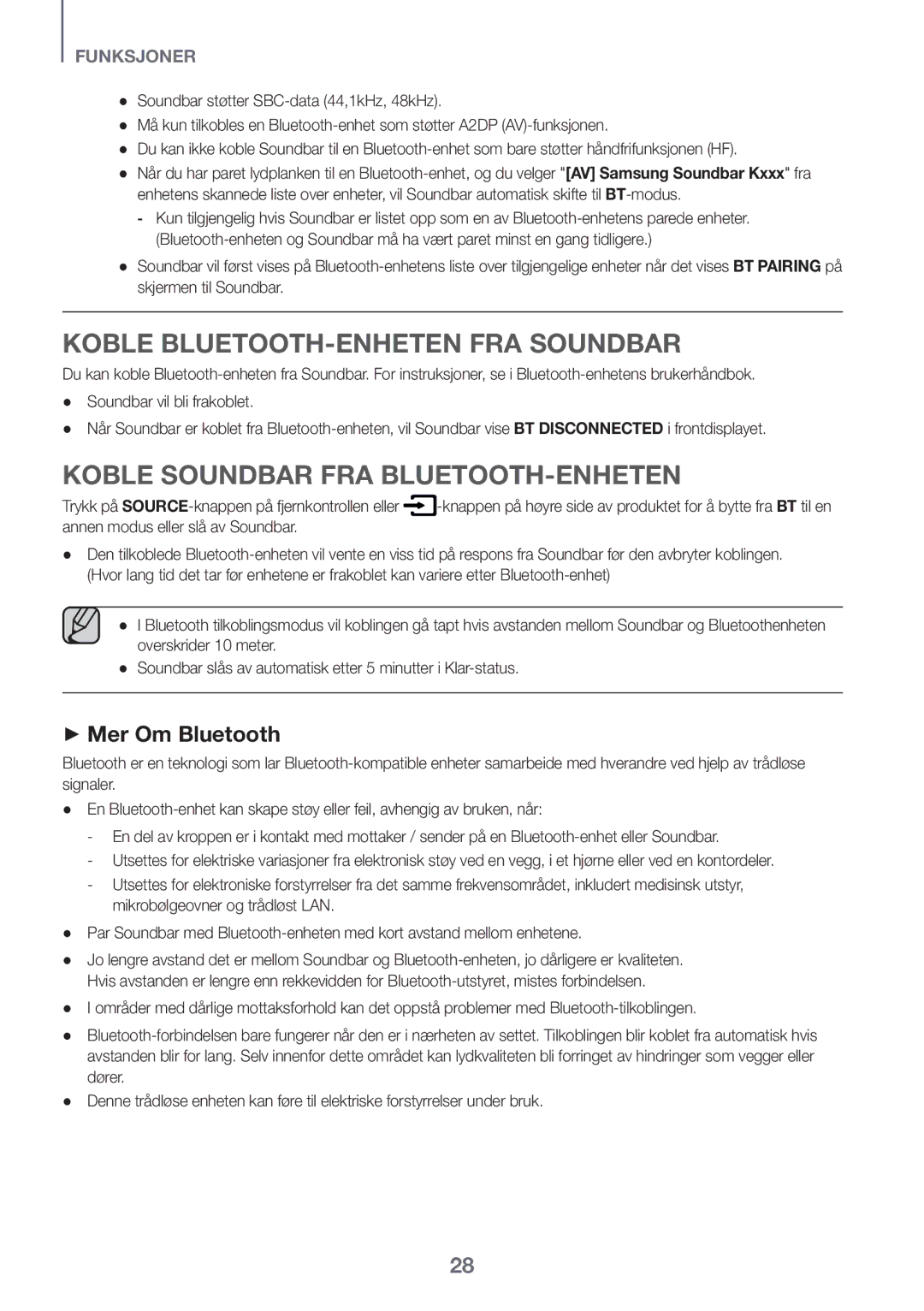 Samsung HW-K860/XE manual Koble Bluetooth-enheten fra Soundbar, Koble Soundbar fra Bluetooth-enheten, ++Mer Om Bluetooth 