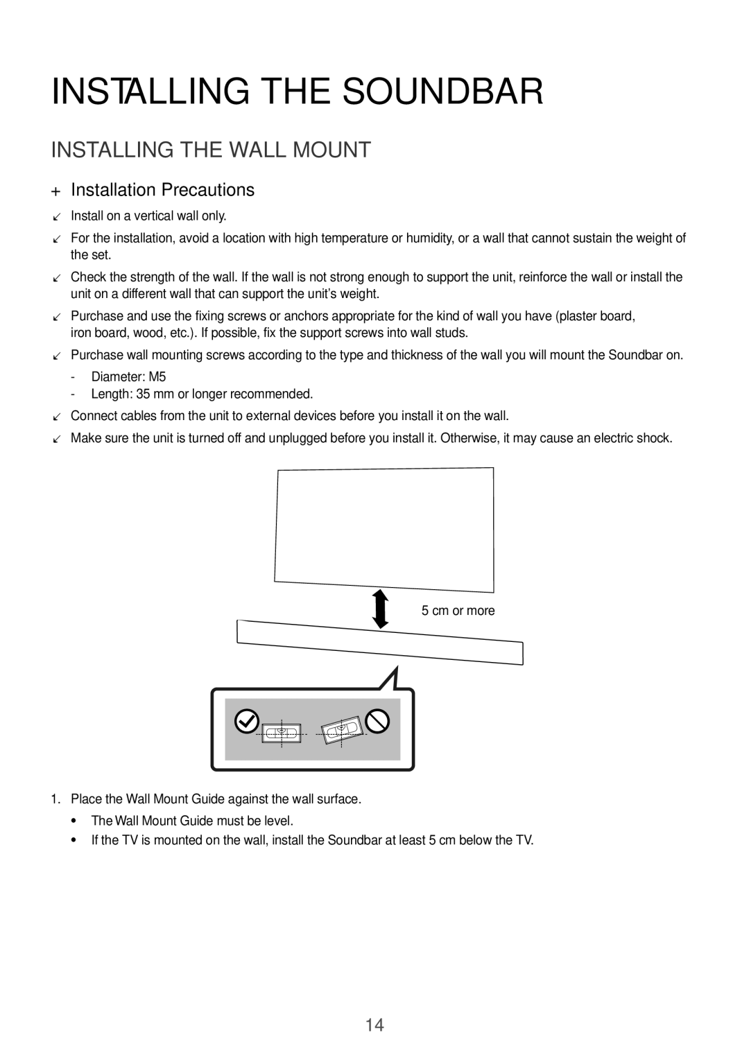 Samsung HW-K860/XE manual Installing the Soundbar, Installing the Wall Mount, ++Installation Precautions 